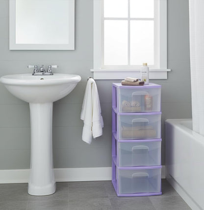 Italhome Cajonera ONYX 4 de Plástico Lila con 4 Cajones Transparentes, Organizador Multiusos para Recámara, Oficina o Cocina