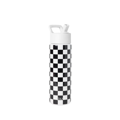 Simple Modern Botella de Agua con Popote, Colección Summit, 532-887 ml - 22 onzas - Pattern: Black and White Checkmate