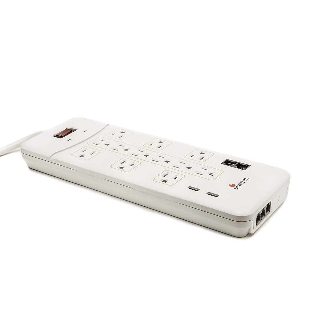 Smartbitt Supresor de Picos: Protección de Picos de Voltaje 12 contactos, 2 Puertos USB y 5 líneas telefónicas - Blanco
