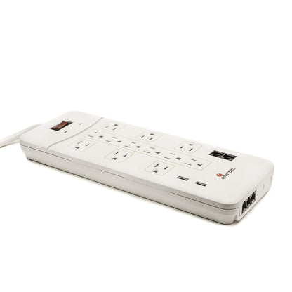 Smartbitt Supresor de Picos: Protección de Picos de Voltaje 12 contactos, 2 Puertos USB y 5 líneas telefónicas - Blanco