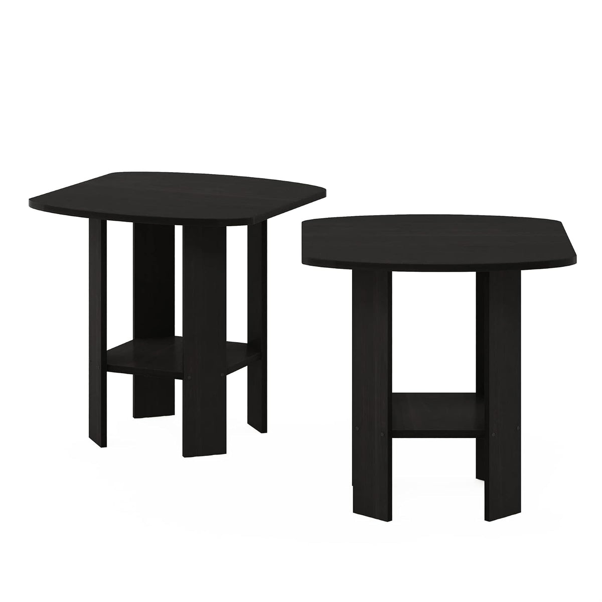 Furinno Mesa Auxiliar de Diseño Simple de 2 Niveles con Bordes Suaves, Espresso, Set de 2