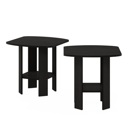 Furinno Mesa Auxiliar de Diseño Simple de 2 Niveles con Bordes Suaves, Espresso, Set de 2