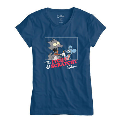 The Simpsons Itchy y Scratchy Playera Casual para Mujer Fit Regular