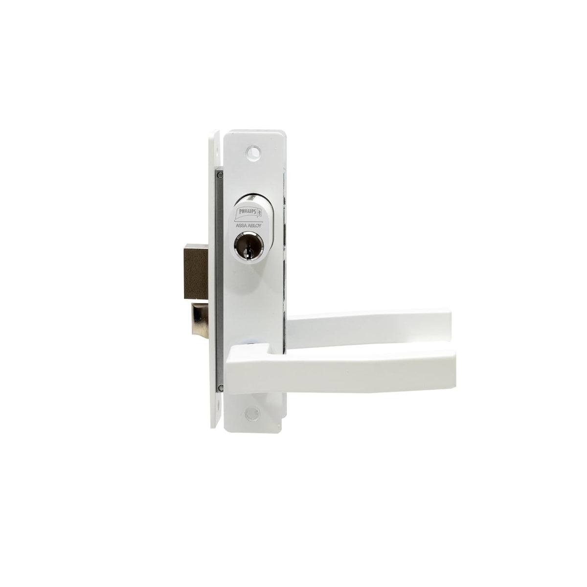 Phillips Cerradura Modelo Slim 550 Manija Cuadrada Para Puerta De Aluminio Blanco