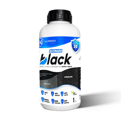 Nanoprotecto 776 SSBLS BLACK SATINADO Protector e intensificador para piedras negras, agregando un tono intenso húmedo. Ideal para recinto, tikul, granito negro flameado y slate. 1 Litro