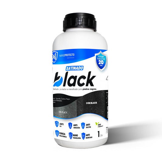 Nanoprotecto 776 SSBLS BLACK SATINADO Protector e intensificador para piedras negras, agregando un tono intenso húmedo. Ideal para recinto, tikul, granito negro flameado y slate. 1 Litro