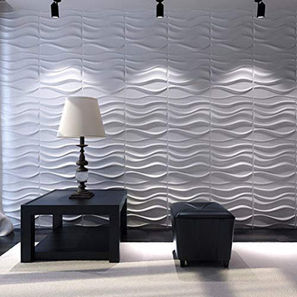 Art3d - Panel decorativo de pared ondulado 3D, paquete de 12 azulejos de 32 pies cuadrados (fibra vegetal)