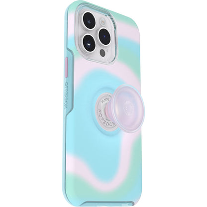 OtterBox - Carcasa Transparente para iPhone 14 Pro MAX Otter + Pop Symmetry Series – Aura Brillante (Rosa), PopSockets Integrados, Delgada, amigable con el Bolsillo, Bordes elevados Que protegen la