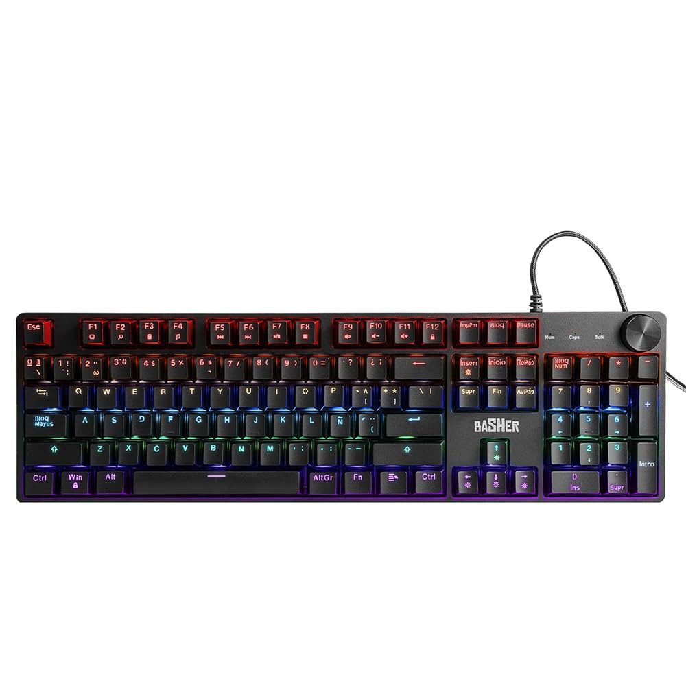 Teclado alámbrico led Rainbow Gamer para PC, reposa muñecas BASH-1004