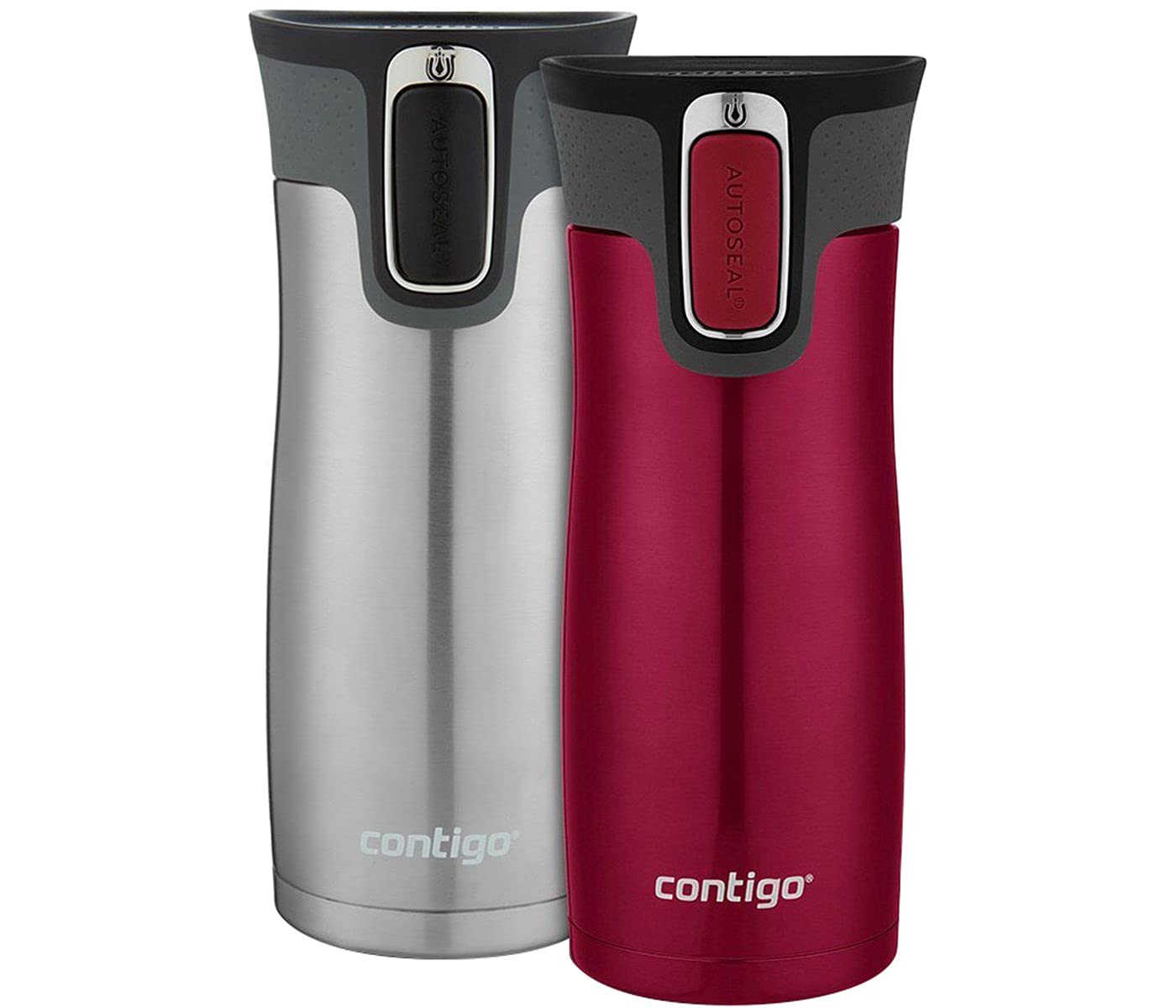 Contigo Jackson – Botella de agua reutilizable, 2 unidades, Very Berry & Stainless Steel, 473,18ml, 1