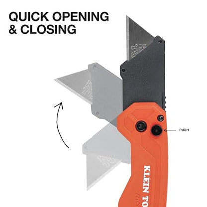 KLEIN TOOLS 44307 | Navaja Multiusos Plegable| FLICKBLADE| Formato Compacto | Ten a la mano una navaja plegable FLICKBLADE compacta y práctica para cortes rápidos durante el trabajo diario.