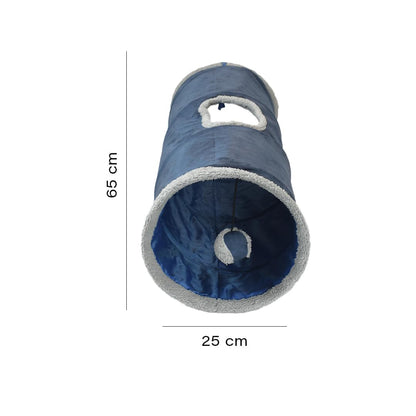 Fancy Pets Túnel Plegable para Gato Azul, Juguete Interactivo y Espacio de Exploración 65x25 cm