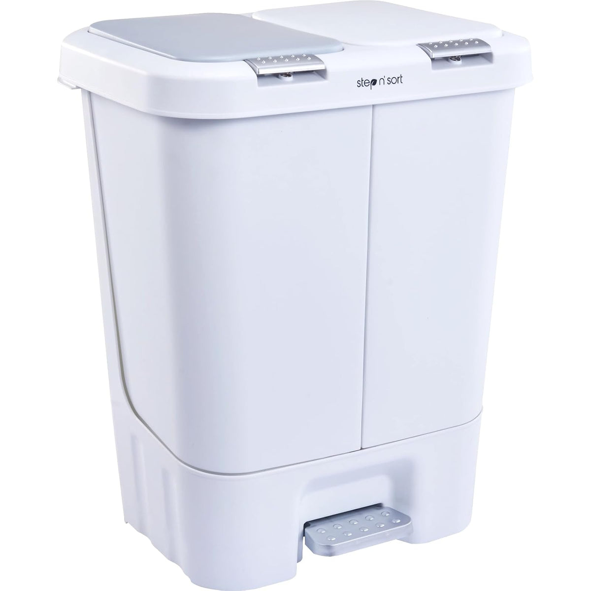 Bote de basura doble de 40 l, tapa de cierre lento con cubos extraíbles, color blanco