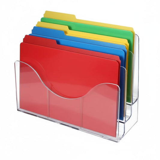 Azar Displays 250099 - Soporte organizador de pared de computadora con divisores para folletos y archivos, soporte de archivo acrílico, transparente