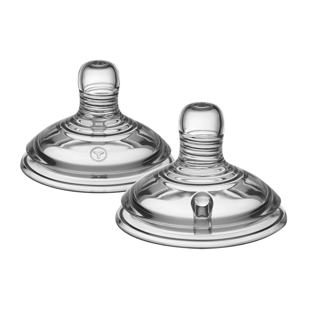 Tommee Tippee Tetinas Natural Start, Alimento Espeso, 6m+ | Paquete de 2, Tipo Pecho para Agarre Natural, Válvula Anticólicos, Silicona Suave, Libre de BPA