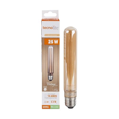 Tecnolite - Foco Vintage Luz Led tipo Tubular T30 de 2.3 W y 60 Lumens, Luz Suave Cálida Atenuable con Base E27, Compatible con Lámparas, Ahorrador de Energía Eléctrica