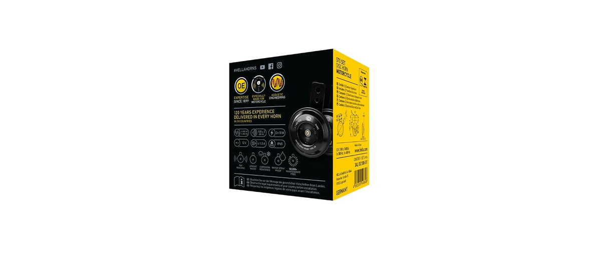 HELLA 012588011 - Kit de Cuerno de Disco para Motocicleta (12 V, Ajuste Universal), Tono Alto y bajo / 12 V, Negro