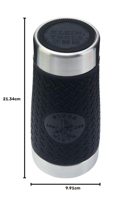 Klein Tools 55580 Vaso de acero inoxidable con tapa abatible, aislado de 597 ml, taza de vacío de doble pared Tradesman's con funda antideslizante