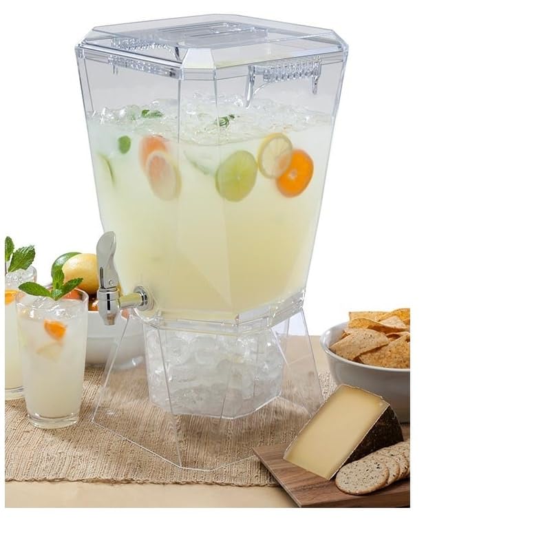CreativeWare Crown - Dispensador de bebidas con base y clip de nombre, 3.5 galones, transparente