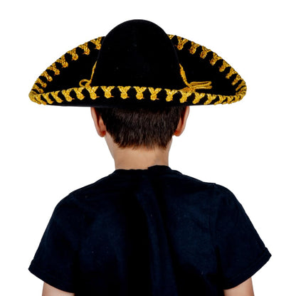 REV Sombrero de Charro Oro Chico Niño Sombrero Mexicano Tradicional Disfraz Charro Infantil para Fiestas Patrias Halloween Carnaval Eventos Culturales Accesorio Mexicano