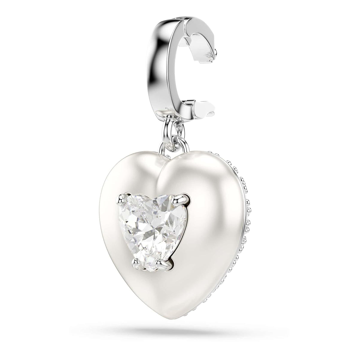 Abalorio de Swarovski Idyllia, corte mixto, revestimiento de color perla, corazón, blanco, baño de rodio