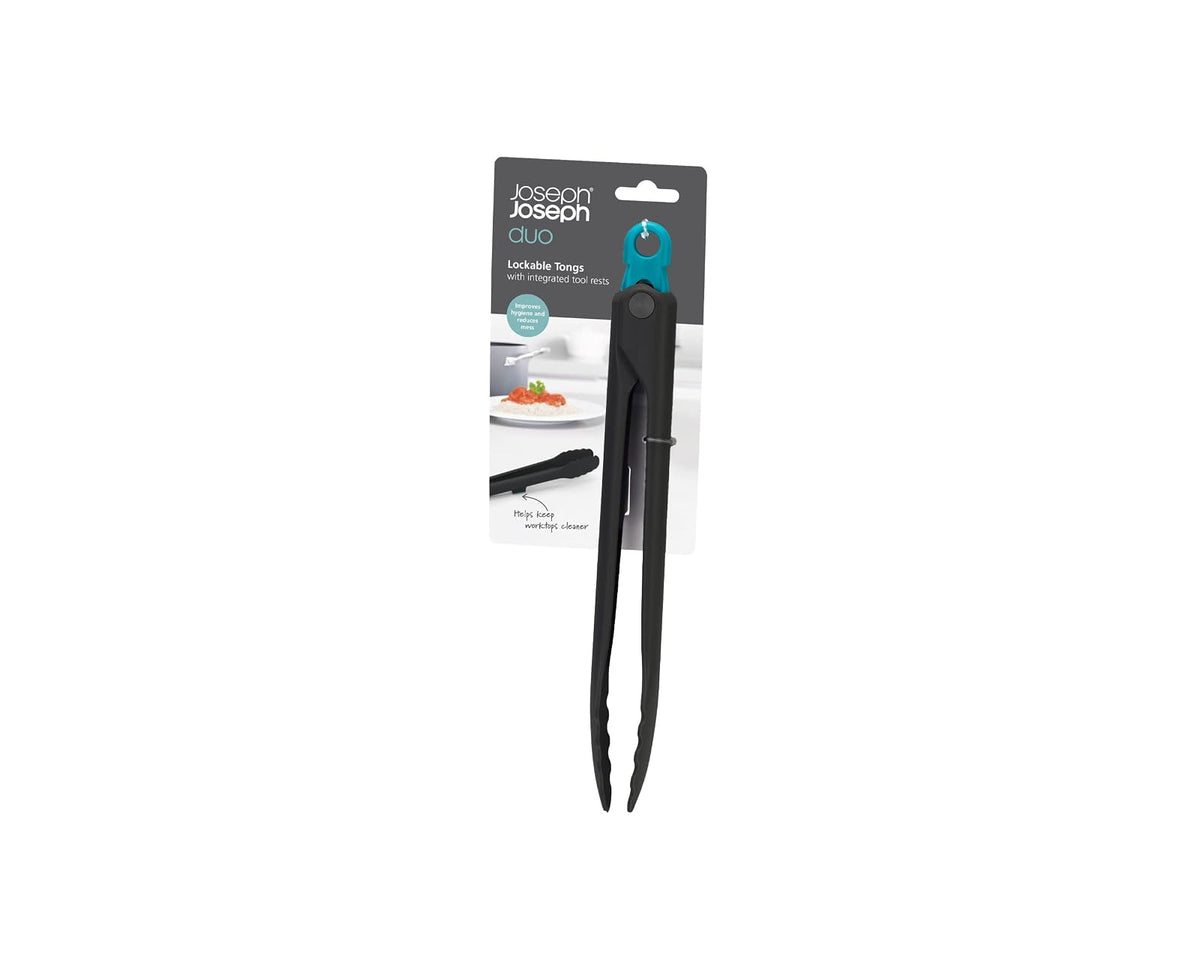 Joseph Joseph Duo - Pinzas higiénicas con soporte integrado para herramientas y pies antideslizantes, adecuadas para utensilios de cocina antiadherentes, resistentes al calor, sin BPA