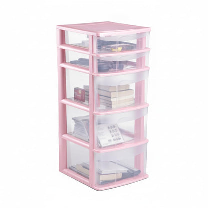 Italhome Cajonera FOX 5 de Plástico 5 Cajones Transparentes, Organizador Multiusos para Hogar y Oficina, Mueble Resistente Fácil Armado, Color Rosa