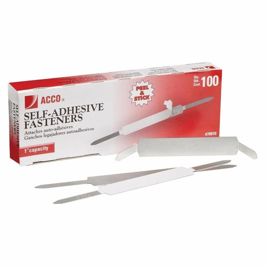 ACCO Sujetadores Autoadhesivos Capacidad 1 Pulgada Económicos 100/Caja Plateado