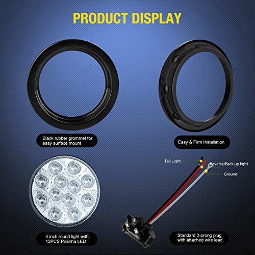 Nilight - 2 Luces LED Redondas de 4 Pulgadas, Color Blanco, con Ojales de Montaje en Superficie, Luces traseras para camión, Remolque, RV, Jeep