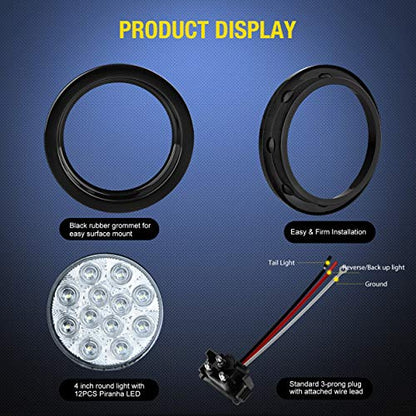 Nilight - 2 Luces LED Redondas de 4 Pulgadas, Color Blanco, con Ojales de Montaje en Superficie, Luces traseras para camión, Remolque, RV, Jeep