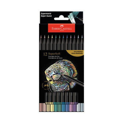 Lápices de colores Faber-Castell Supersoft colores metálicos Caja con 12 colores