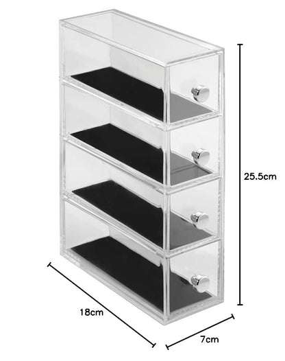 InterDesign Clarity - Jewelry organizer, with 4 drawers for watches, necklaces, rings, etc, anti-scratch, Plastic, Transparent