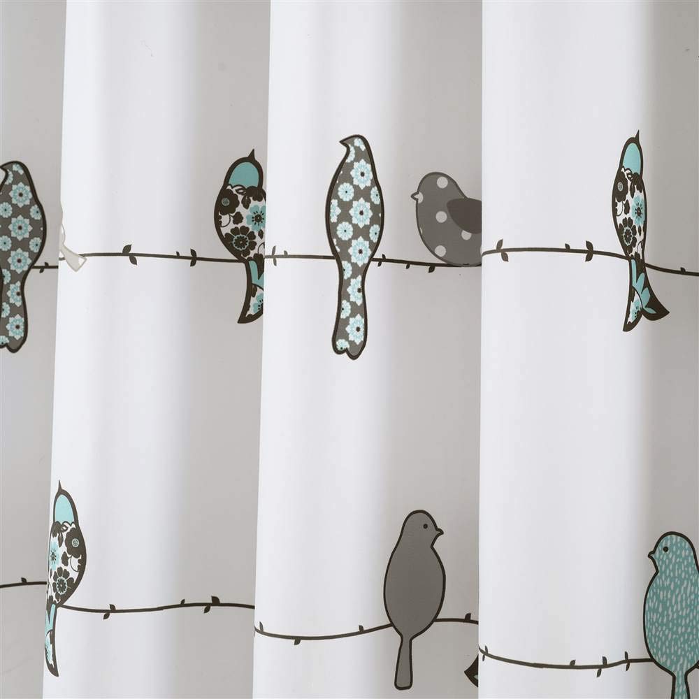 Lush Decor Rowley Birds - Cortina de Ducha de 72 Pulgadas de Ancho x 72 Pulgadas de Largo, Azul y Gris, diseño Floral Colorido de pájaros, Cortina de Ducha de pájaros caprichosa y juguetona -