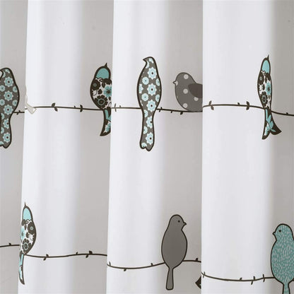 Lush Decor Rowley Birds - Cortina de Ducha de 72 Pulgadas de Ancho x 72 Pulgadas de Largo, Azul y Gris, diseño Floral Colorido de pájaros, Cortina de Ducha de pájaros caprichosa y juguetona -