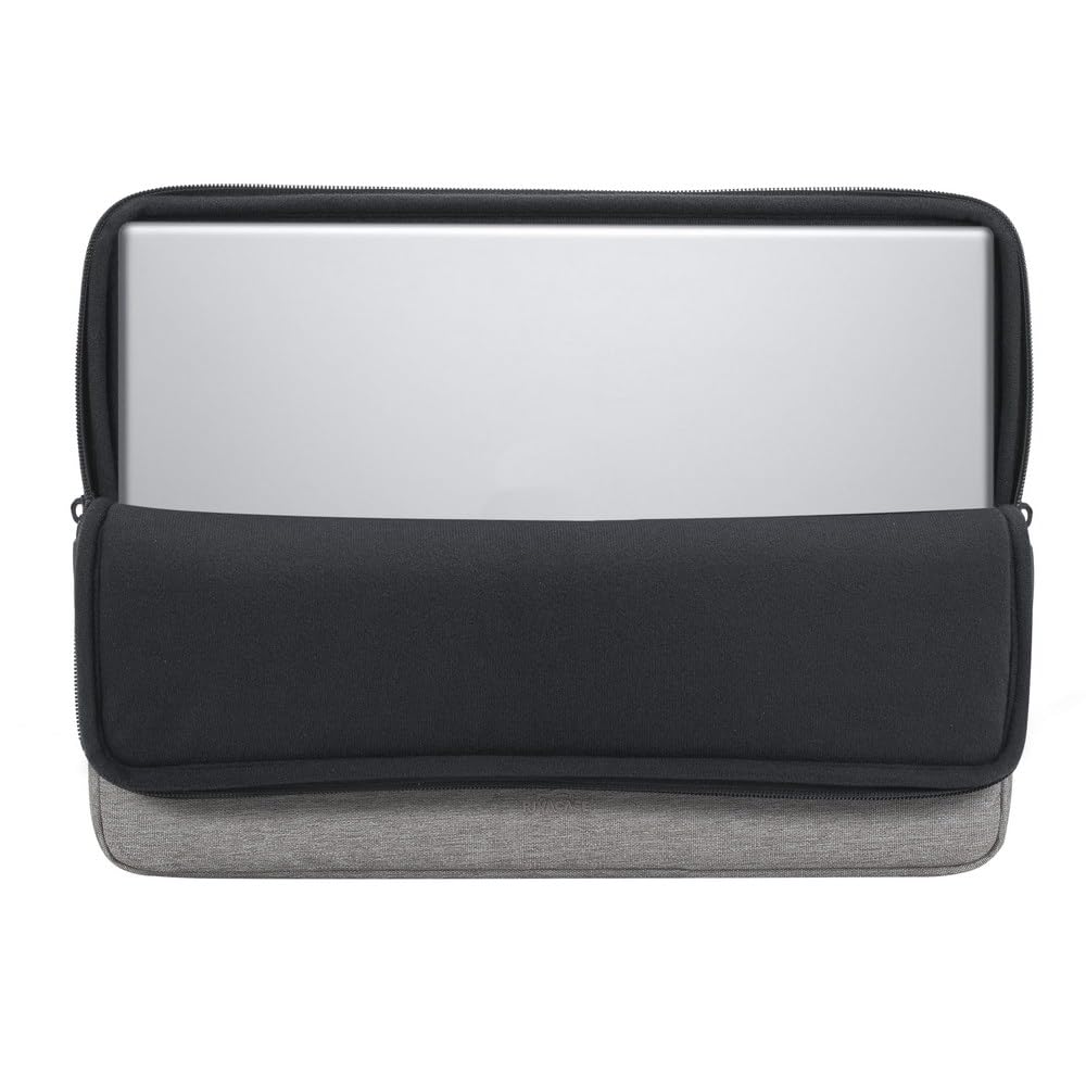 Rivacase 7705 Elegante Funda Gris para Laptop hasta 15.6". Fabricada con RPET Ecológico Reciclado, Resistente al Agua, Doble Cierre, Protección contra Golpes Accidentales Colección Suzuka