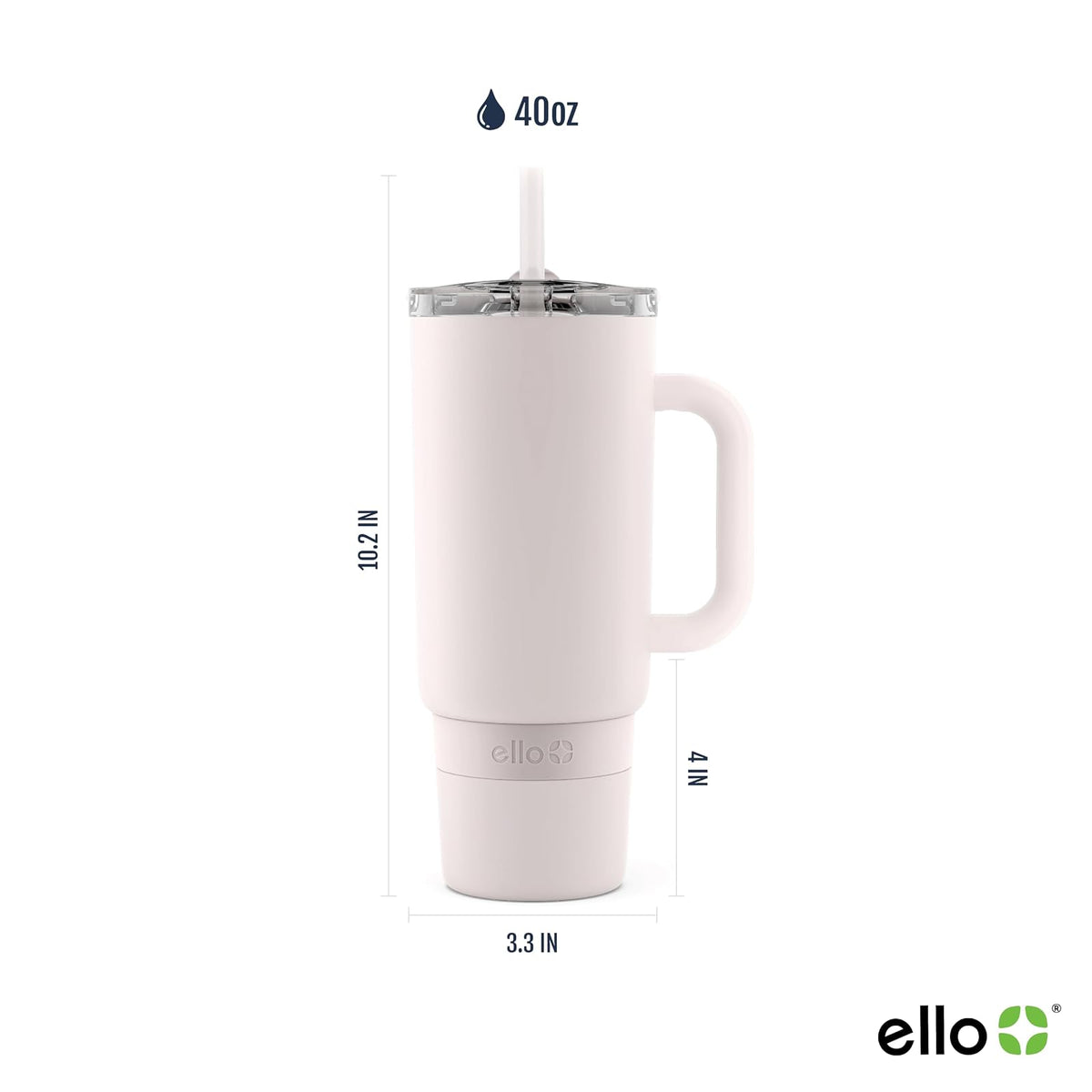 Ello Port - Vaso de 40 onzas con asa de transporte y asa integrada, botella de agua reutilizable de acero inoxidable aislada al aspiradora, taza de viaje con tapa a prueba de fugas y popote, perfecto