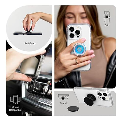 PopSockets Phone Grip Slide for Phones and Cases, Sliding Phone Grip with Expanding Kickstand, Square Edges - White and Clear