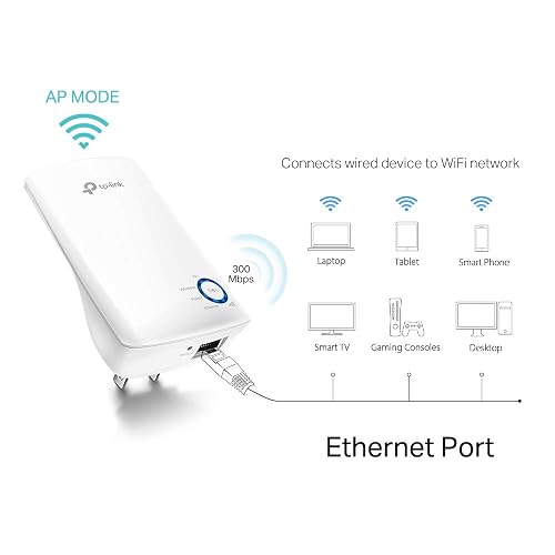 TP-Link TL-WA850RE Repetidor de WiFi Extensor de Cobertura Inalámbrico Universal, 300Mbps, Enchufe de Pared, Tipo Plug and Play, Puerto Ethernet, Luz Indicadora de Señal Inteligente
