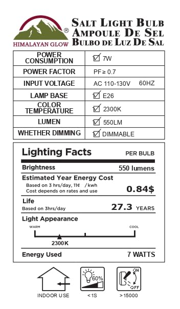 Himalayan Glow 1651C-2PK focos de luz de sal natural, 11 vatios, regulable