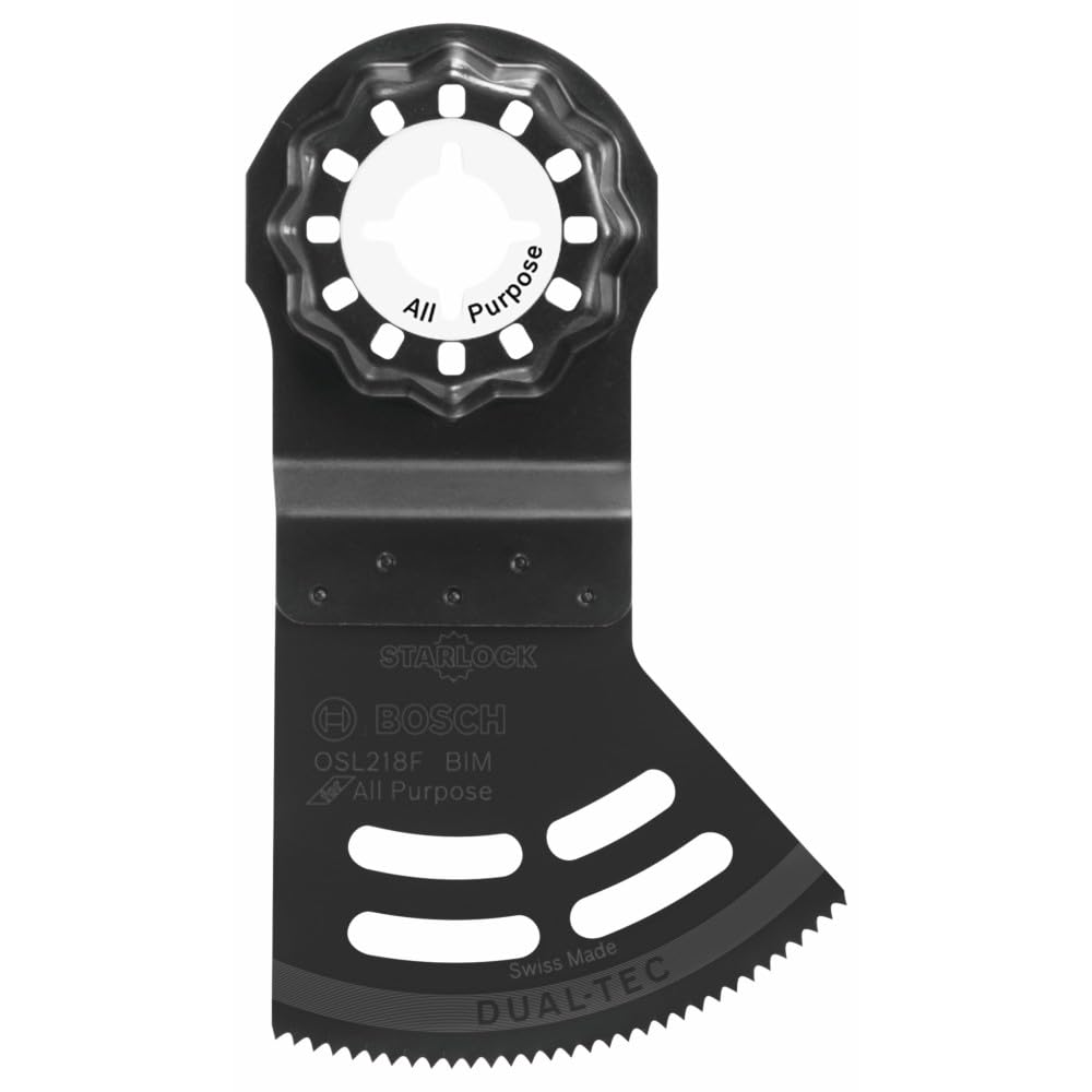 BOSCH OSL218F 1 pieza 2-1/8 pulgadas Starlock - Hoja multiherramienta oscilante 2 en 1 Dual-Tec multipropósito bimetálica para aplicaciones en madera con clavos, paneles de yeso, PVC