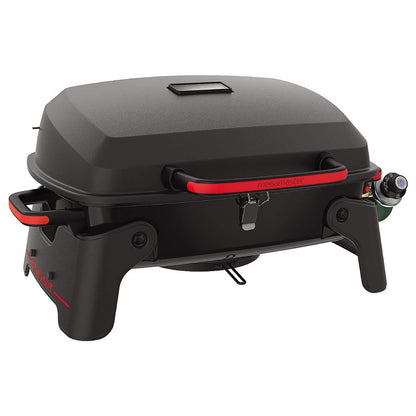 Megamaster 820-0065C 1 quemador portátil de gas para camping, cocina al aire última intervensión, cocina al aire última intervensión, patio, jardín, barbacoa con dos patas plegables, rojo + negro