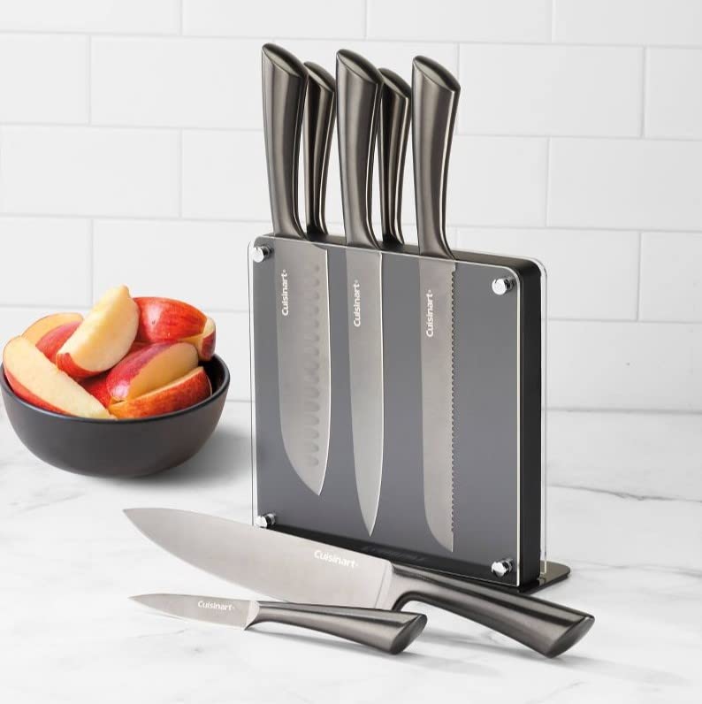 Cuisinart Bloque de Cuchillos de acero inoxidable 8 Piezas Onyx Negro | Bloque magnético con cubiertas acrílicas ambos lados, Hojas acero alto carbono calidad superior, Mangos ergonómicos
