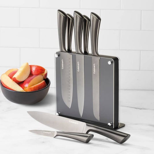 Cuisinart Bloque de Cuchillos de acero inoxidable 8 Piezas Onyx Negro | Bloque magnético con cubiertas acrílicas ambos lados, Hojas acero alto carbono calidad superior, Mangos ergonómicos