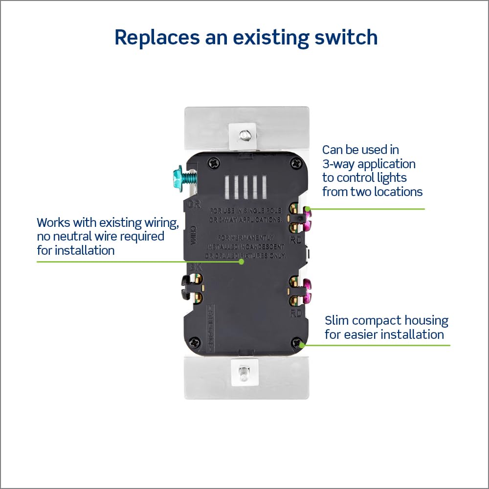 Leviton - Interruptor de atenuación deslizante para bombillas LED regulables, halógenas e incandescentes, TSL06-1LW, color blanco