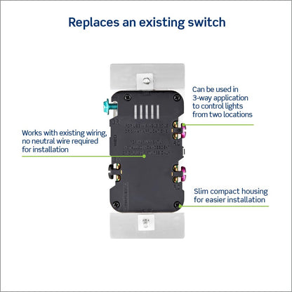 Leviton - Interruptor de atenuación deslizante para bombillas LED regulables, halógenas e incandescentes, TSL06-1LW, color blanco