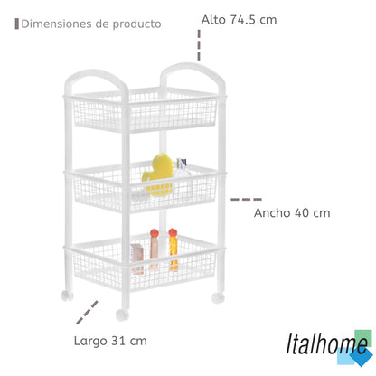 Italhome Estante De 3 Niveles con Ruedas, Organizador De Almacenaje Multiusos Carrito De Cocina Blob