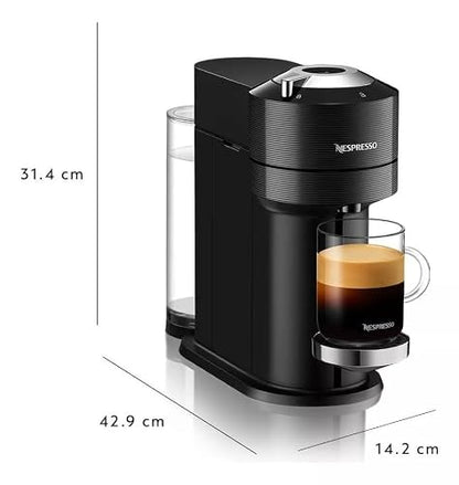 Nespresso Cafetera Vertuo Next Negro con Espumador + 12 Cápsulas | Incluye 12 Cápsulas de regalo y Espumador de leche