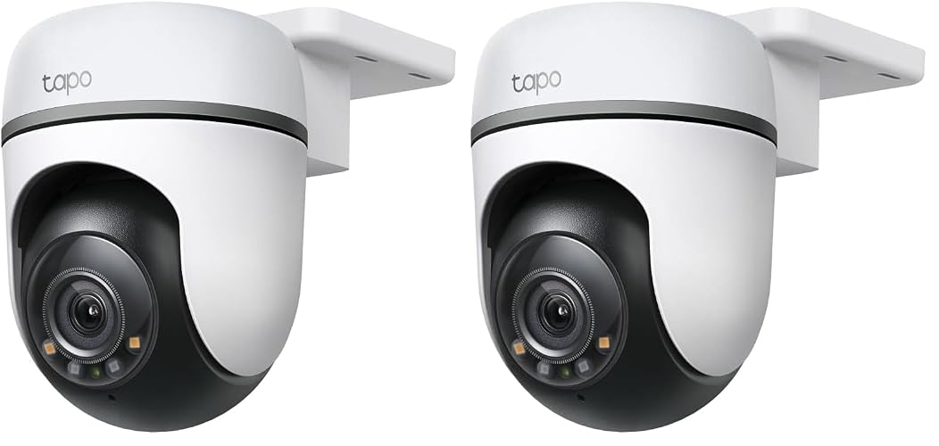 Tapo TC41, Cámara Wi-Fi de Seguridad Exterior, Resolución 3MP, Cobertura de 360°, Visión Nocturna Full-Color, Audio Bidireccional. Grabación en la Nube, Compatible con Alexa (Paquete de 2)