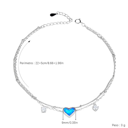 XYPHIELLE Tobillera de Corazón en Plata 925 para Mujer, Pulsera de Tobillo Ajustable con Dije, Joyería de Verano para Playa y Viajes, Regalo Romántico