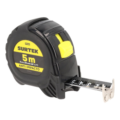 Surtek FMA5 Flexómetro con carcasa anti-impacto cinta color negro 5 m x 25 mm